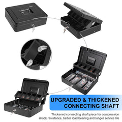 Cash Box Metal Money Box With 4 Bill 5 Coin Cash Tray Coin Compartment And Key Lock, 11.8l X 9.5w X 3.5h Inches, Colour - Black