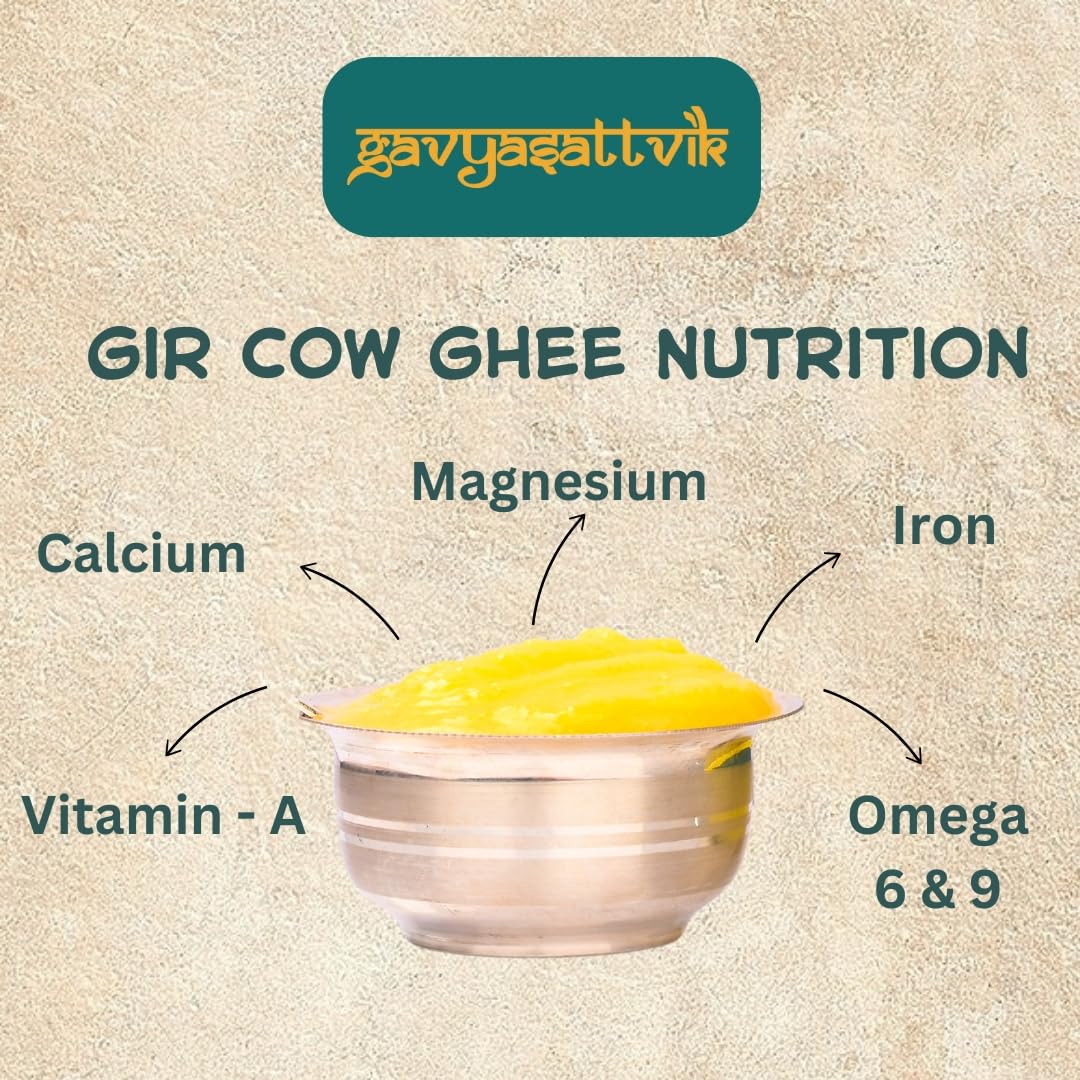 Natural Desi Gir Cow Ghee By Gavyasattvik | High In Protein Fiber Healthy Desi Cow Ghee Perfect For Diet | (250ml) 8.4 Ounce | Jar Pack