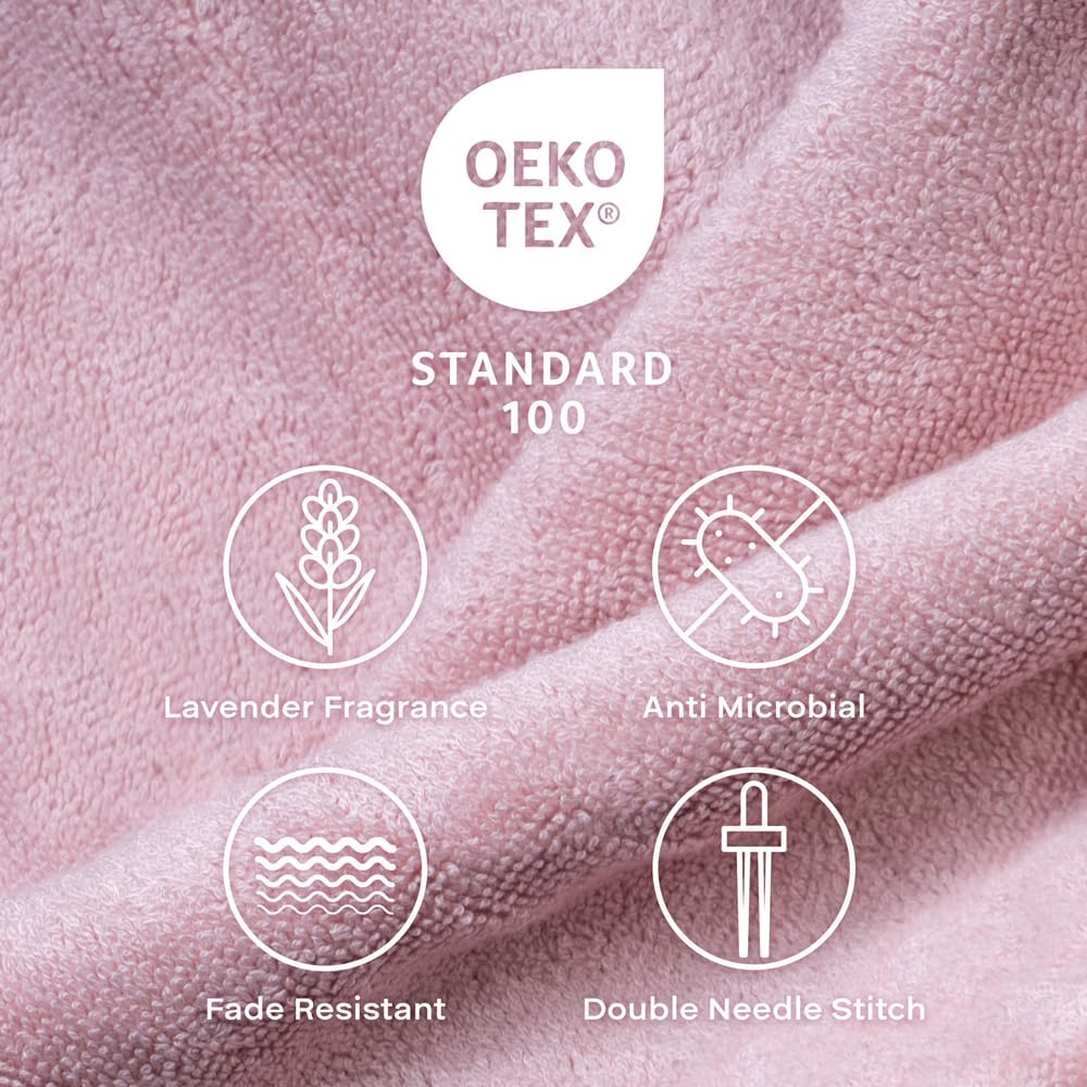 Feather & Spun Bamboo Cotton Bath Towel 600 Gsm | Anti Microbial Fade Resistant Double Needle Stitch Lavender Fragrance Bath Towel (Petal Pink)