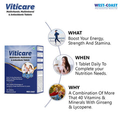 Westcoast Viticare Multivitamin, Multimineral & Antioxidants, 24 Key Nutrients To Match Up Daily Nutritional Requirement , Grape Seed Extract | 30 Tablets , 50gm 0.1lbs
