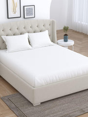 Cotton Stripes King Fitted Bedsheet With 2 Pillow Covers - 72 X 78 Inches, White | Smooth & Comfortable For Daily Use - All Weather Coziness & Bedroom Style