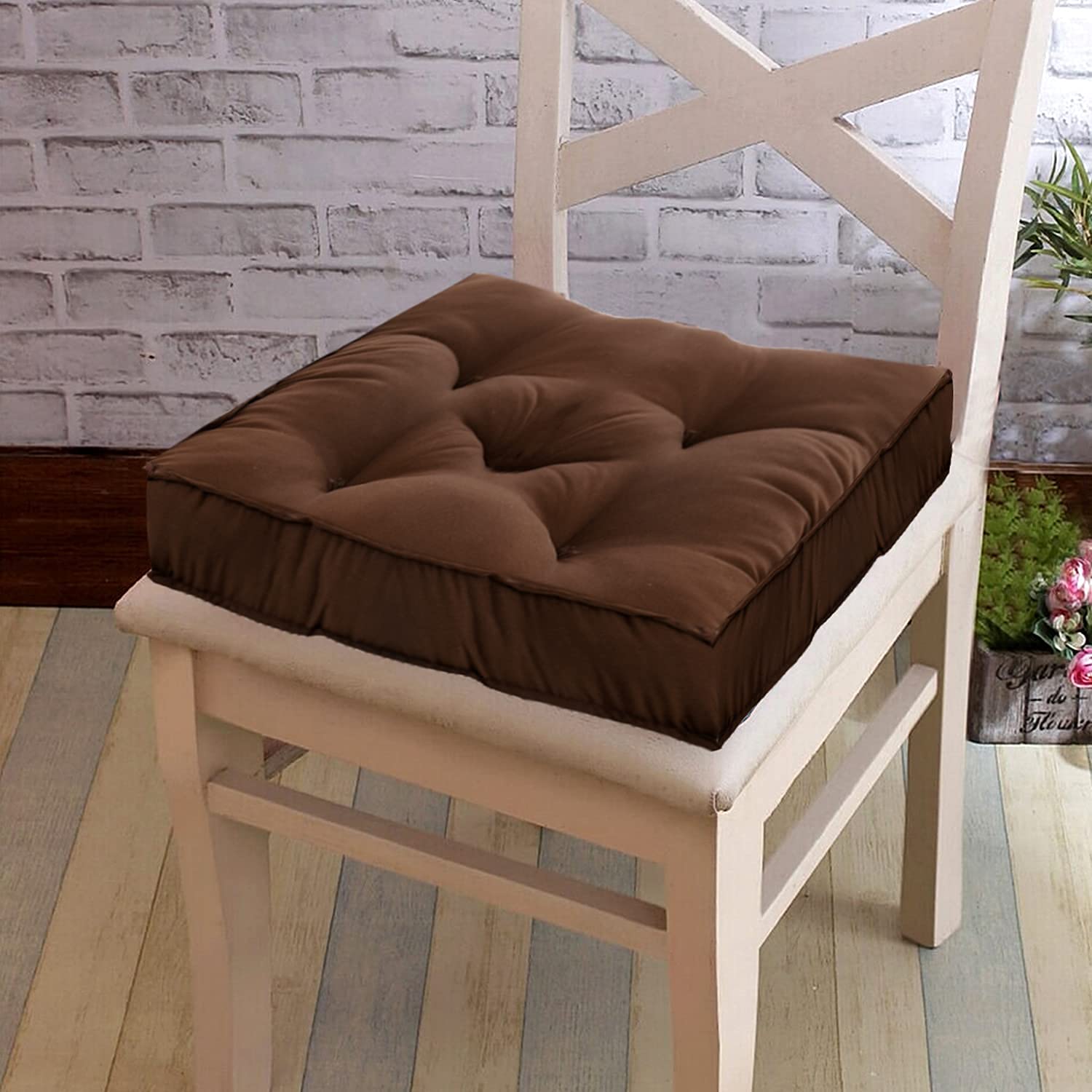 Square Chair Pad Cushion, Soft & Comfortable Sitting, Brown - 45 X 45 X 7 Cm | Microfiber Fabric & Solid Color, Furniture Cushion, Lightweight, Versatile Use - Pack Of 1