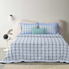 Double Bedsheet For King Size With 2 Matching Pillow Covers (90 X 108 Inches) Sky Blue | Pure Cotton Jaipuri Bedsheet | Cotton Bedsheet Is Suitable For All Seasons