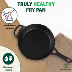 Pre-Seasoned Black Cast Iron Fry Pan Or Skillet With Long Handle - Medium 26.2cm, 10.3 Inch, 1.8 Ltr, 2.3 Kg | Induction Friendly, Nonstick Fry Pan, 100% Pure & Toxin Free, No Chemical Coating