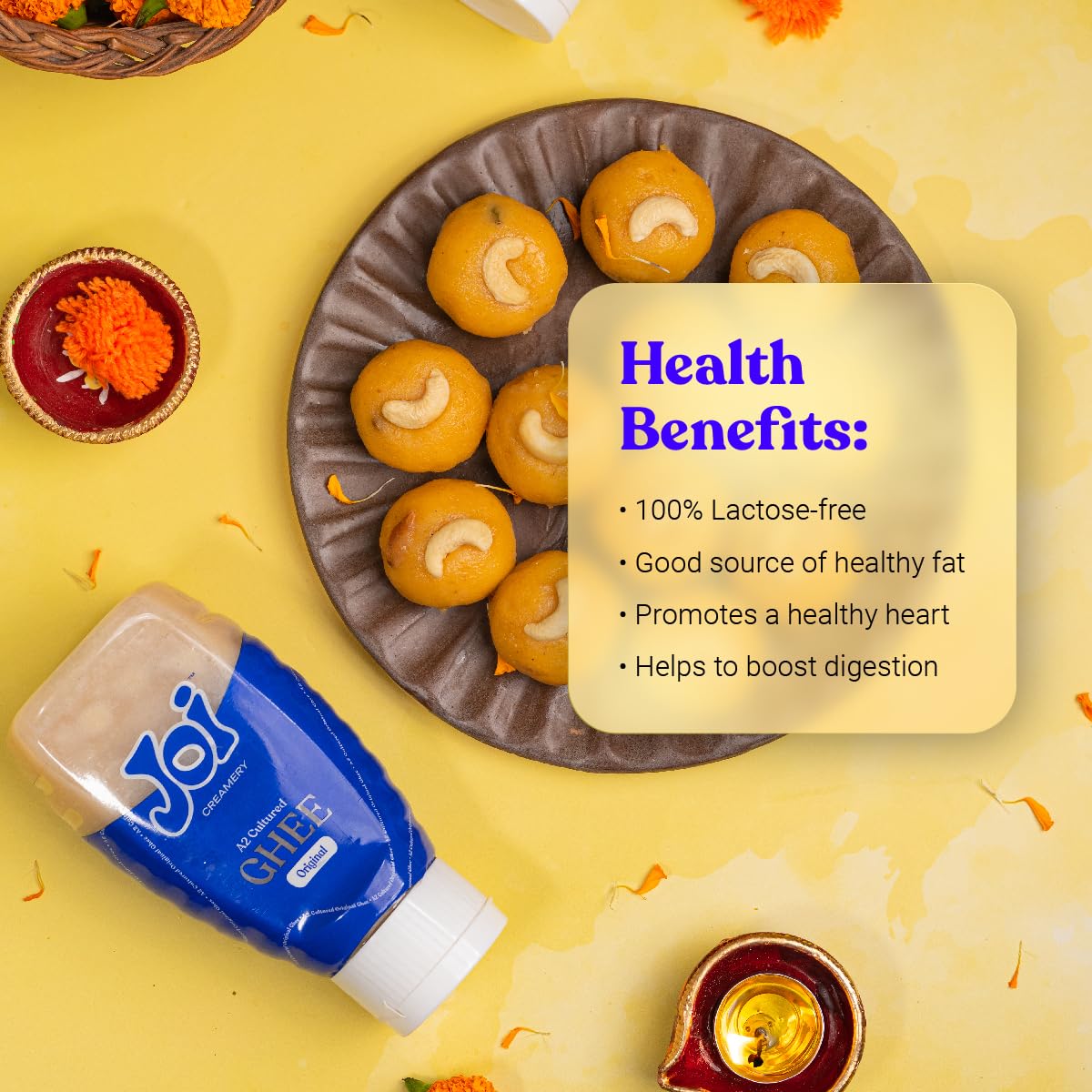 100% Pure Cultured Original A2 Cow Desi Ghee By Joi | Good Source Of Protein Fiber Healthy Desi Ghee Perfect For Diet | (350ml) 11.8 Ounce | Plastic Bottle