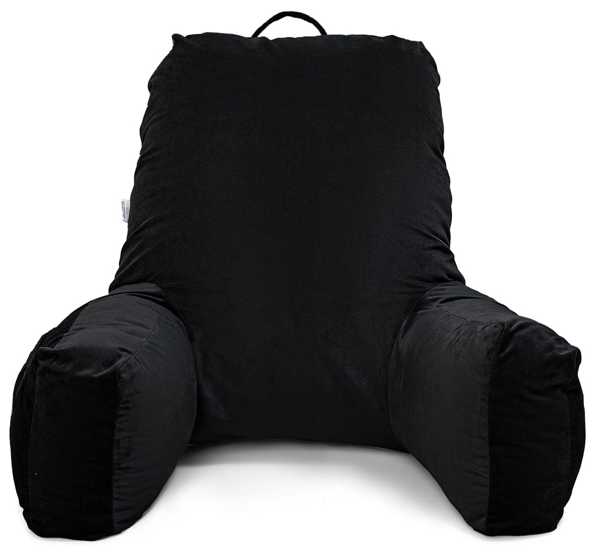 Backrest Pillow For Bed, Reading Pillow With Support Arms, Black, King Size | Comfortable Back Support For Reading, Working, Watching TV In Bed, Premium Velvet Zipper Cover, Washable
