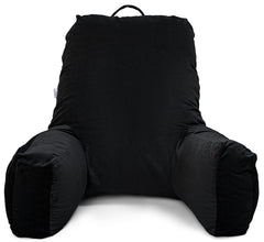 Backrest Pillow For Bed, Reading Pillow With Support Arms, Black, King Size | Comfortable Back Support For Reading, Working, Watching TV In Bed, Premium Velvet Zipper Cover, Washable
