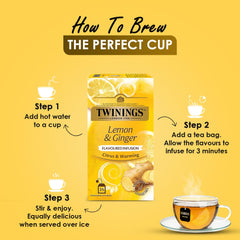 Twinings Lemon & Ginger Tea - 25 Enveloped Tea Bags | Citrus & Warming Flavored Infusion Tea - Medium Caffeine, Rich In Antioxidants