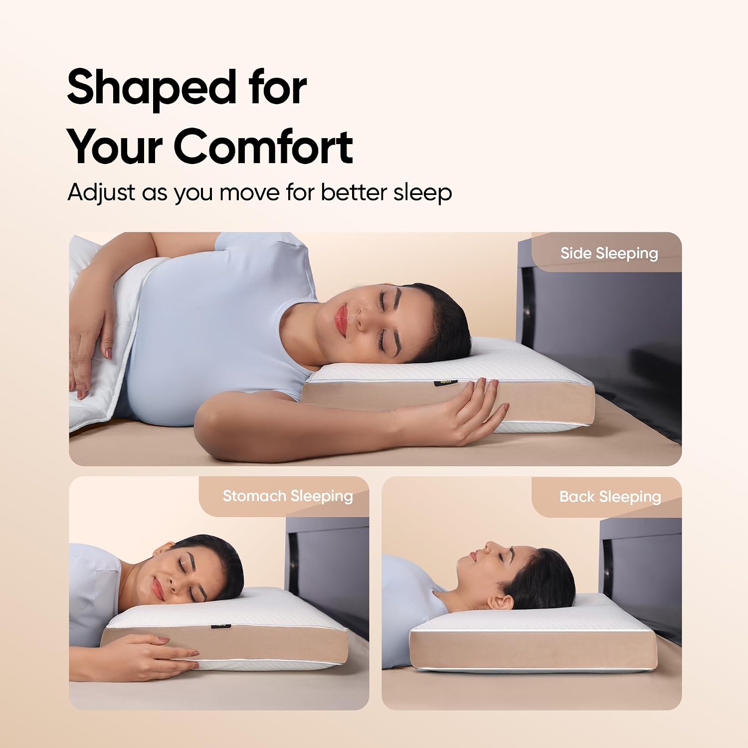 Sleep Plus Memory Foam Pillow, Ergonomic Support For Back, Side Sleepers, White | Durable, Hypoallergenic & Breathable Cool Pillow | For Everyday Use & Neck, Shoulder Pain | Washable Cover