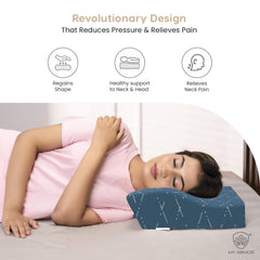 Cool Gel Cervical Pillow For Neck Pain & Shoulder Pain Relief | Orthopedic Memory Foam Contour Pillow, Dual Height Options, With Washable Blue Checks Cover, Breathable - Pack Of 1