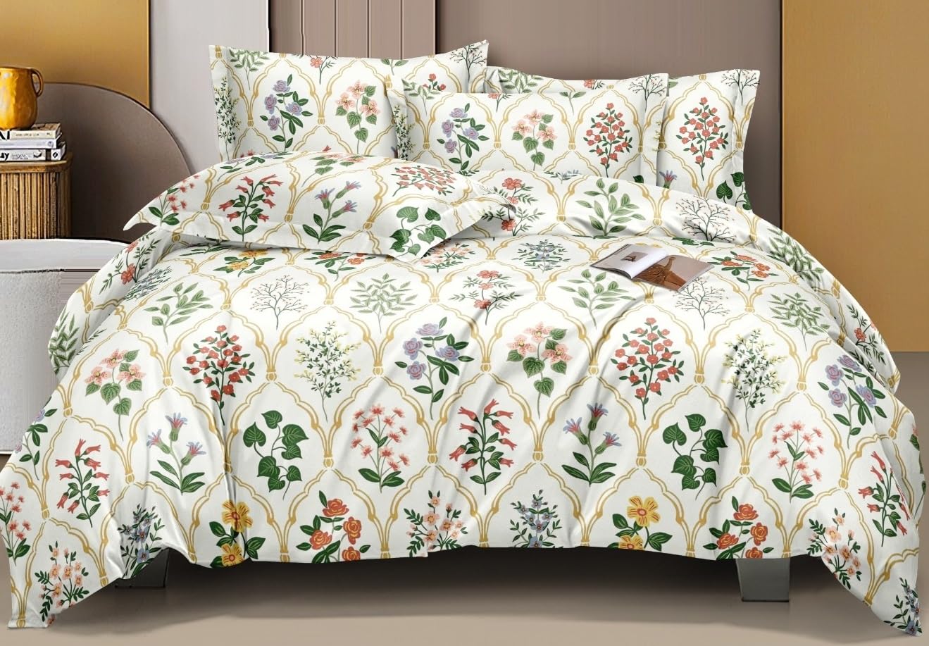 Printed King Size Double Bed Bedsheet With 2 Pillow Cover | 72 X 78 Inches, Multicolor | All Around Elastic Fitted Bedsheet | Softness & Comfortable Rest In Any Season