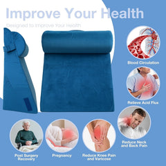 Orthopedic Bed Wedge Pillow With Head Rest, Adjustable Wedge Cushion For Sleeping - Navy Blue | Acid Reflux, Heartburn, Leg Support Pillow, Back Support | Comfortable, Pregnancy Pillow