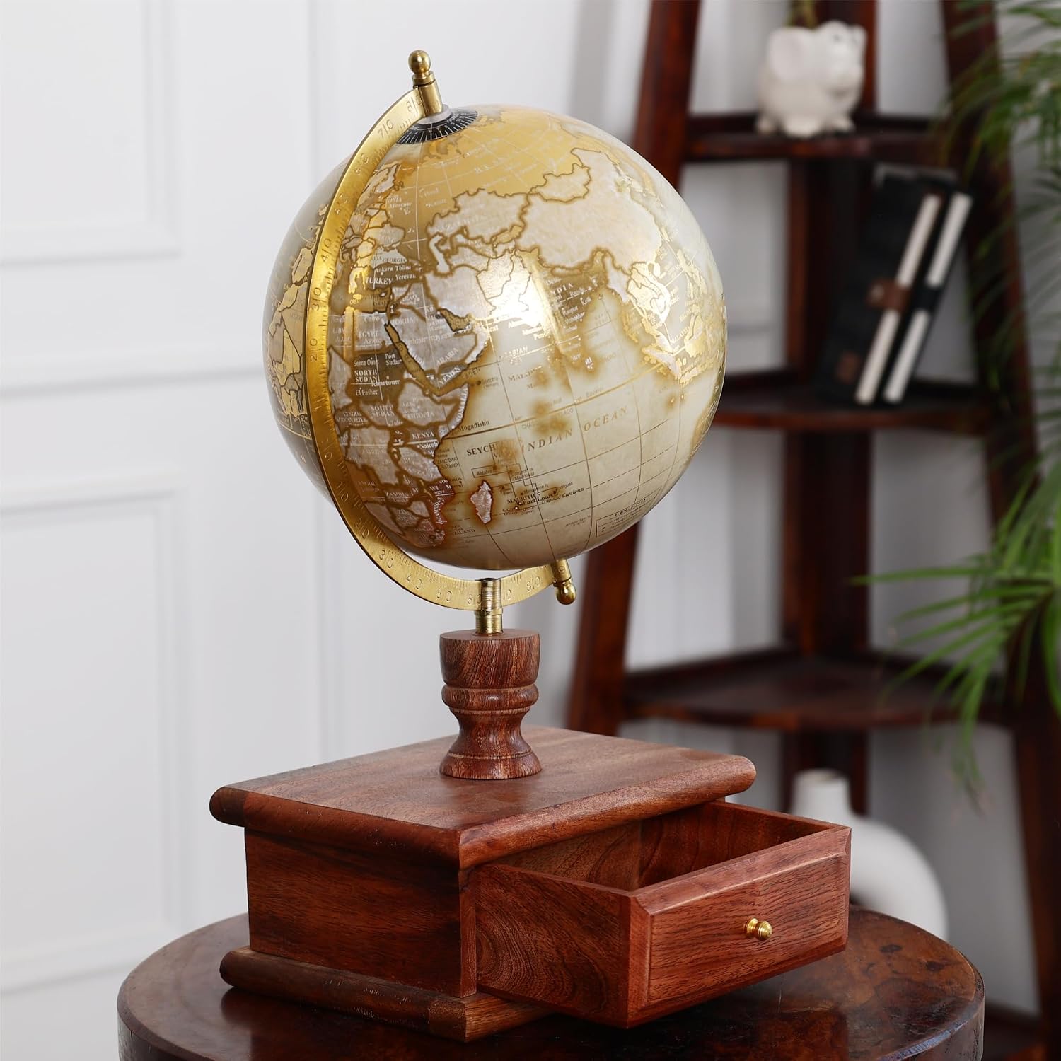 Rotating World Globe 8 Inch With Drawer Stand For Show Pieces, Office Decor, Study Table Decor, Birthday, Party Gifts & Anniversary, For Students Learning, Pack Of 1