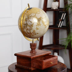 Rotating World Globe 8 Inch With Drawer Stand For Show Pieces, Office Decor, Study Table Decor, Birthday, Party Gifts & Anniversary, For Students Learning, Pack Of 1