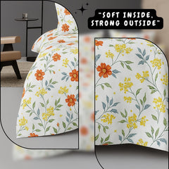 Microfiber Double Bedsheet King Size With 2 Large Size Pillow Covers | Size 108x108+9 Inches, White & Orange | Perfect For Daily Use, All-Season Use Or Gifting Bedsheet