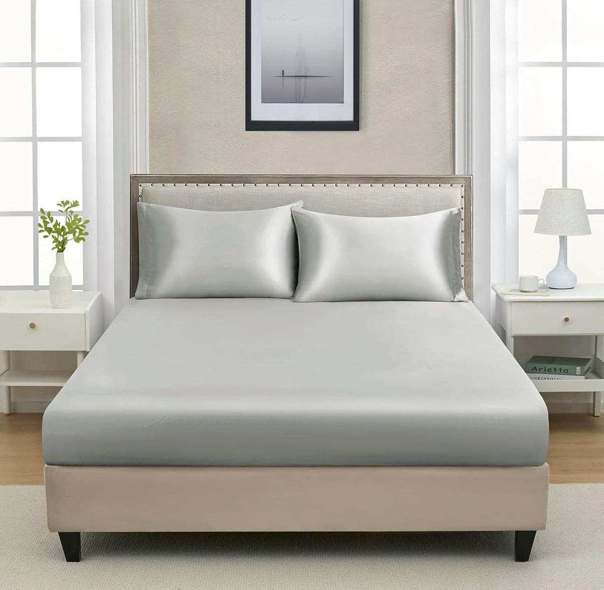 Elastic Fitted Bedsheet Queen Size With 2 Pillow Cover - 60 X 78 X 10 Inches, Silver | Lightweight & Breathable, Perfect For All Seasons
