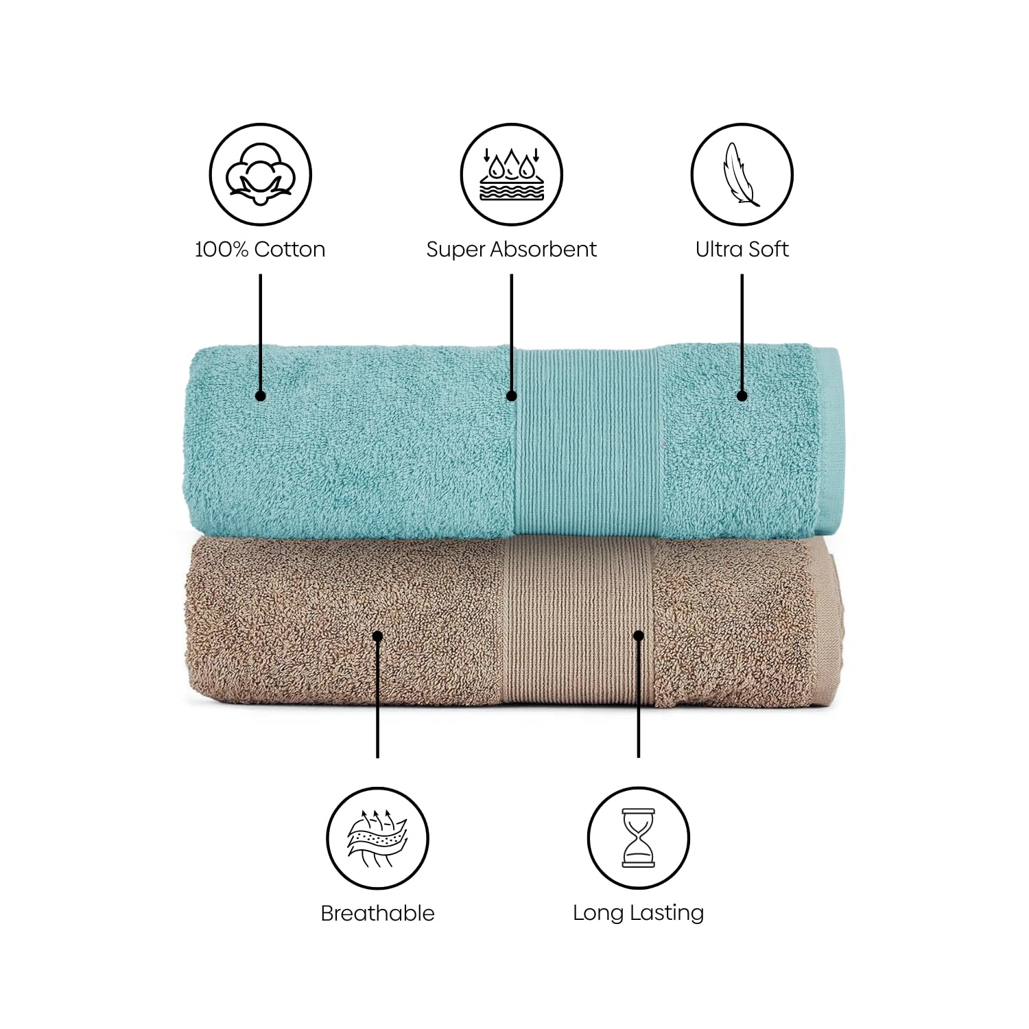 Haus & Kinder Harmony Combed Bath Towel 500 Gsm | Cotton Towel For Men & Women | Towels For Gym, Spa | Blue & Taupe | Pack Of 2