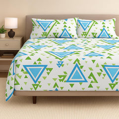 Print King Size Flat Sheet With 2 Pillow Covers - 108 X 108 Inches, Sky Blue & Green | Soft, Breathable & Skin-Friendly Bedding For Daily Use | Machine Washable & Long-Lasting