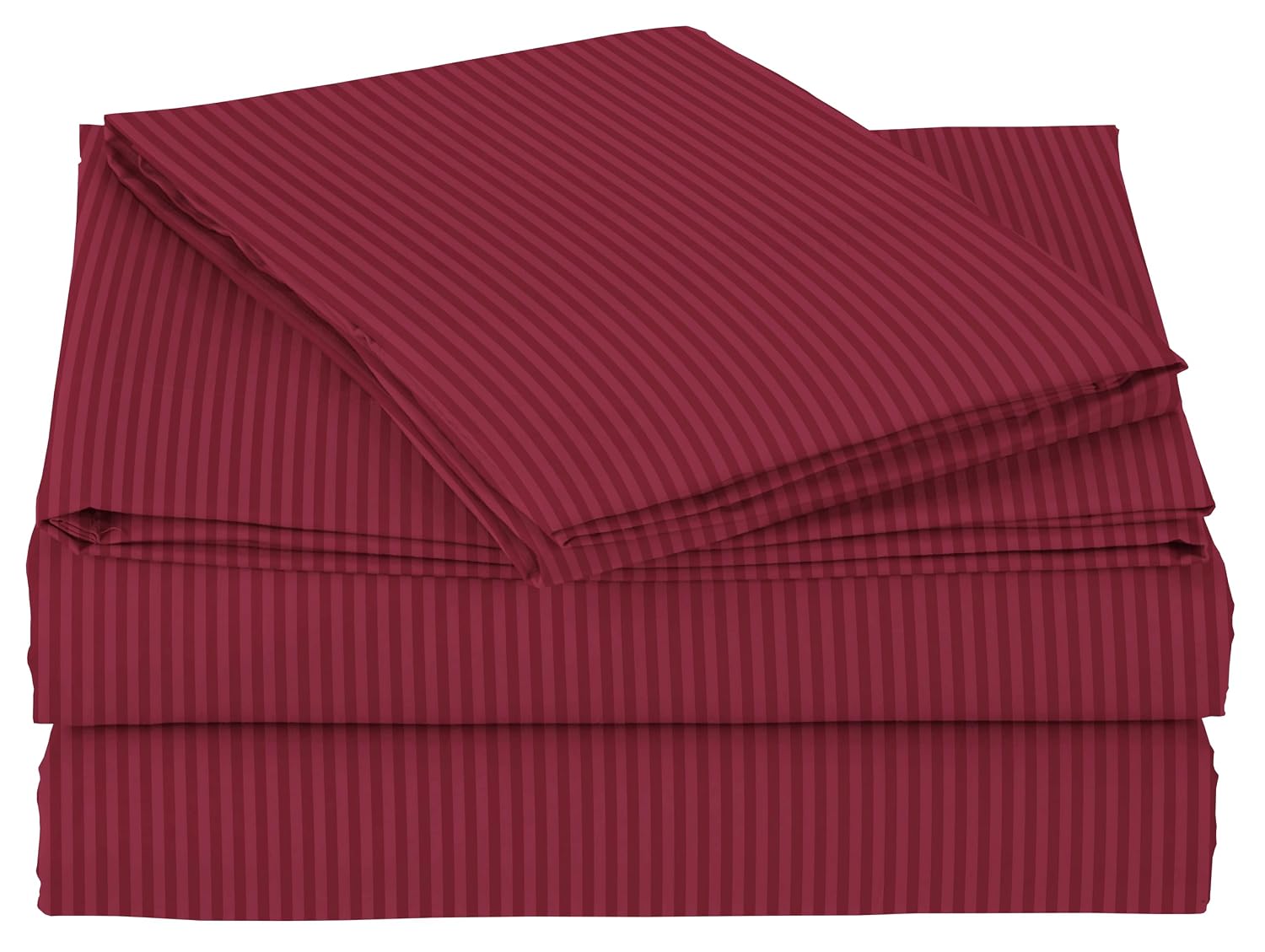 Elastic Fitted Bedsheets With 2 Pillow Covers - 78x72+10 Inches, Maroon | King Size Bed With All Around Elastic 220 Thread Count Super Soft Striped Breathable