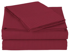 Elastic Fitted Bedsheets With 2 Pillow Covers - 78x72+10 Inches, Maroon | King Size Bed With All Around Elastic 220 Thread Count Super Soft Striped Breathable