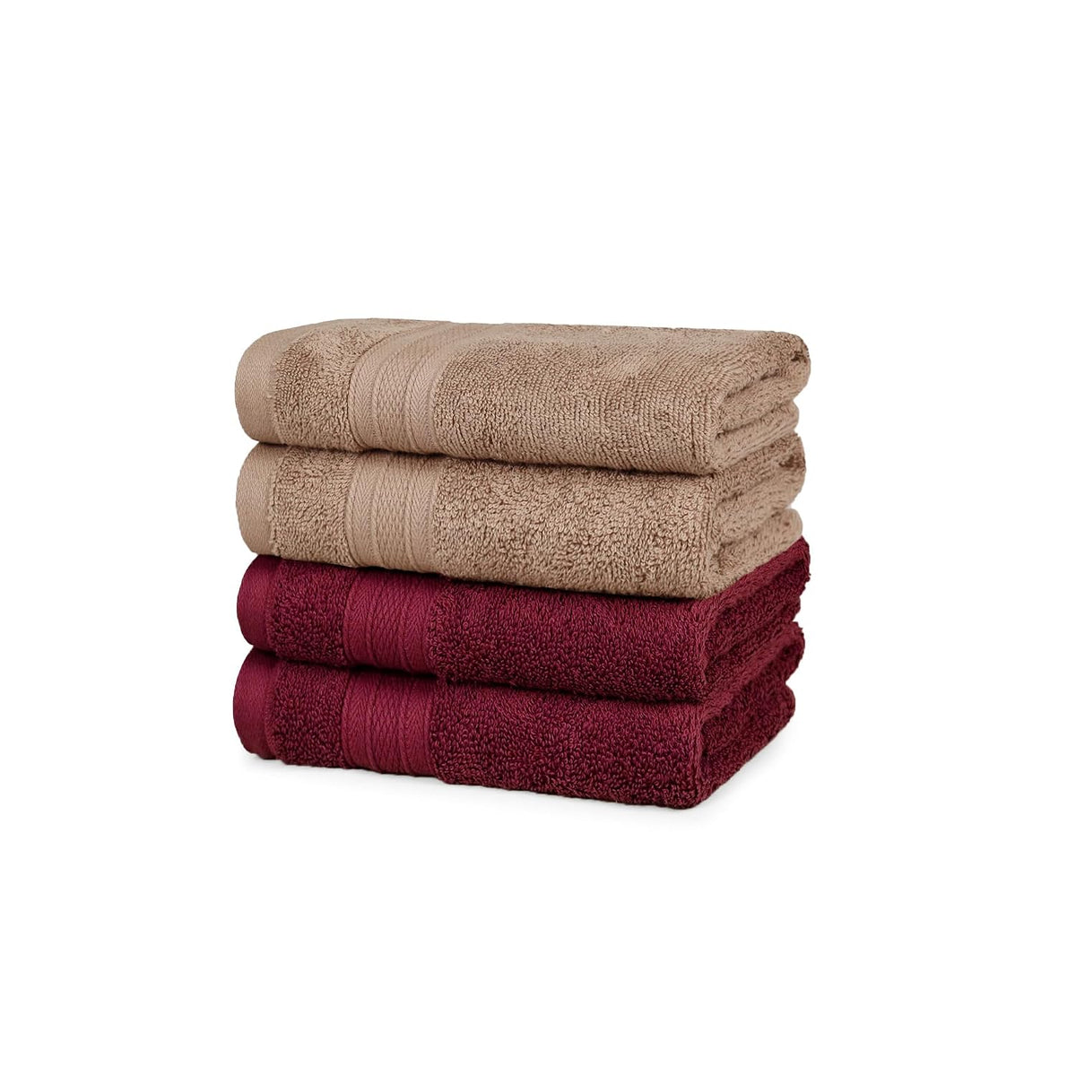 Mytrident Soft Comfort Air Rich 100% Cotton Hand Towel 800 Gsm | Highly Absorbent Towels For Men & Women Hand Towel (Acorn & Wine Red) - 4 Pcs