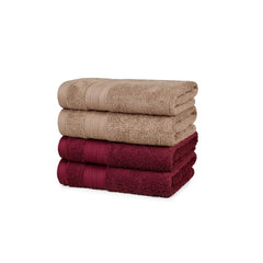 Mytrident Soft Comfort Air Rich 100% Cotton Hand Towel 800 Gsm | Highly Absorbent Towels For Men & Women Hand Towel (Acorn & Wine Red) - 4 Pcs