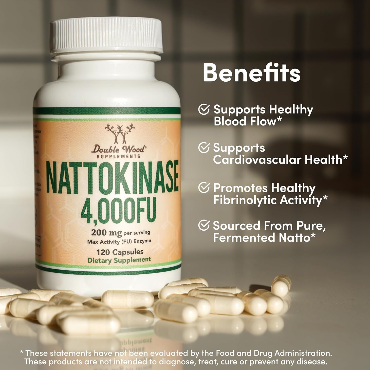 Athinika Nutrition Nattokinase Supplement 4,000 Fu Servings, 120 Capsules Derived From Japanese Natto Systemic Enzymes | 120 Capsules, 200gm 0.4lbs