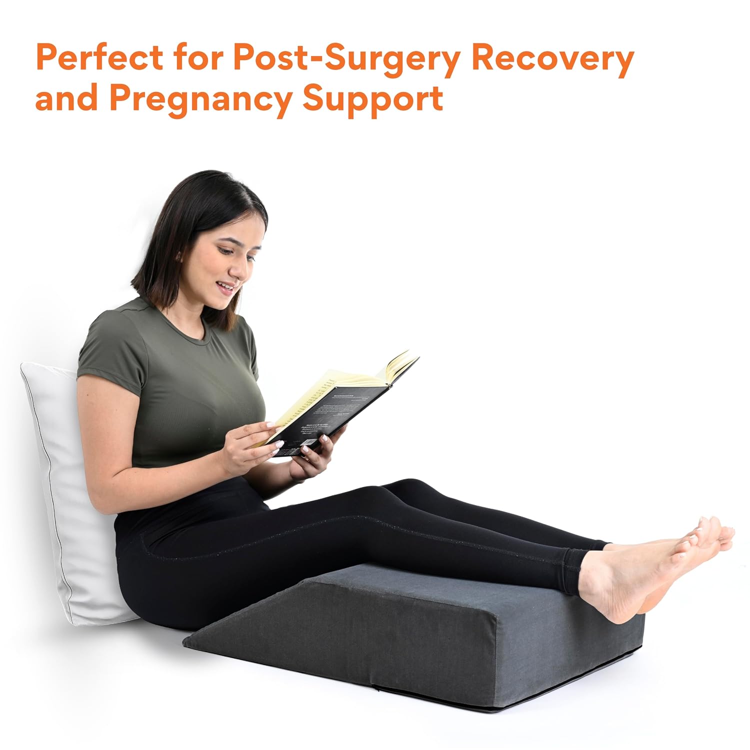 Leg Elevator Pillow, For Pain Relief, Dark Grey, Size - 24 X 18 X 6 Inch | For Leg, Hip & Knee Pain Relief | For Leg Surgery, Varicose Veins, Fracture, Phlebitis, Surgical Recovery