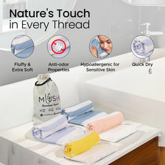 Mush 100% Bamboo Ultra-Compact Turkish Towel | Super Soft, Absorbent, Quick Dry, Anti-Odor Bamboo Towel (4, Ice Melt Blue, Yellow, New Peach, Muted Blue) 250 Tc