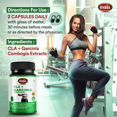Osnia Cla + Garcinia Cambogia Extract 500mg Supplement, Support Digestion, Boost Energy, Develop Lean Muscle & Reduce Waist | 60 Capsules 100gm 0.2lbs