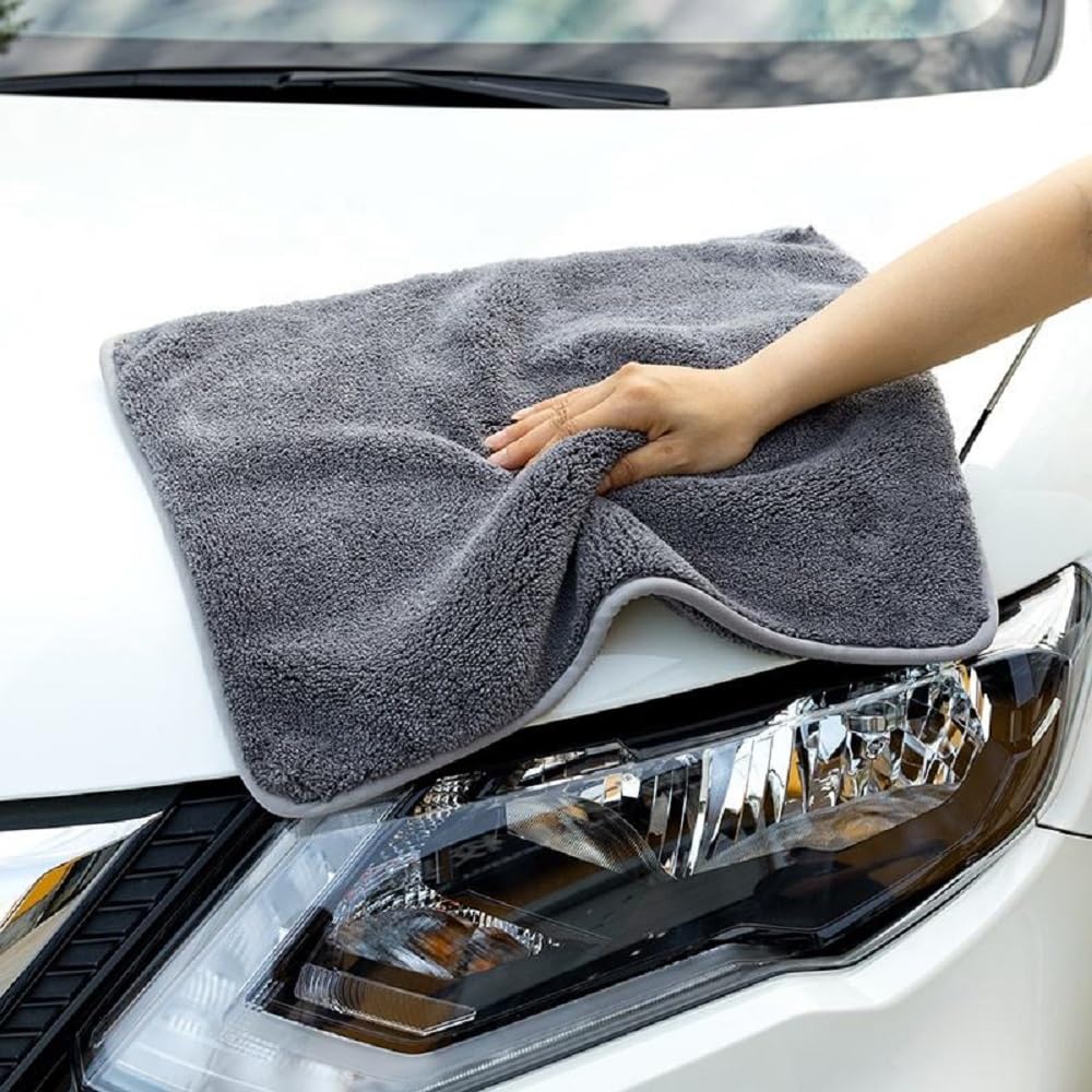 Detachi Dual Sided Microfiber Cloth 600 Gsm | Thick Lint & Streak-Free Multipurpose Cloths | Absorbent Extra Thick Plush Towel For Cleaning, Washing & Drying - Grey (3 Pcs)