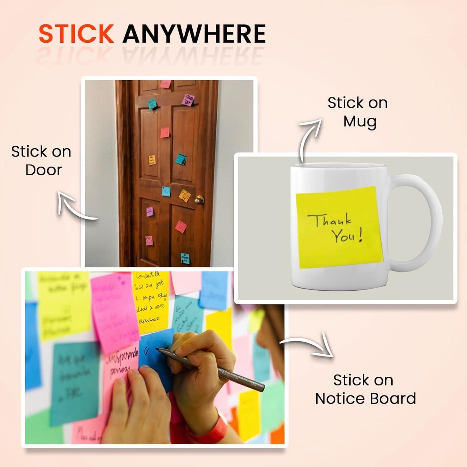 Multicolor Sticky Notes 400 Sheets | 5 Bright Colors - 80 Sheets Each | Ideal For Notes, Study Use