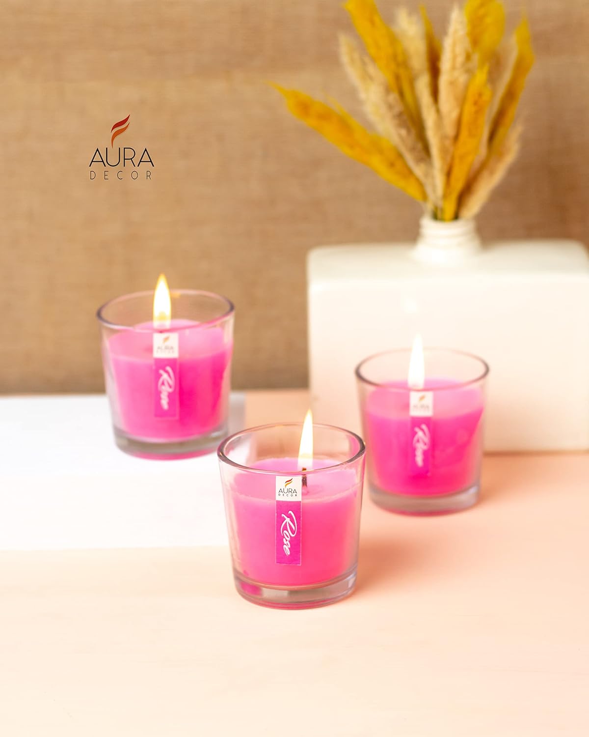 ROSE FRAGRANCE VOTIVE GLASS CANDLES | BURNING TIME 12 HOURS | BEST GIFT SET OF 3