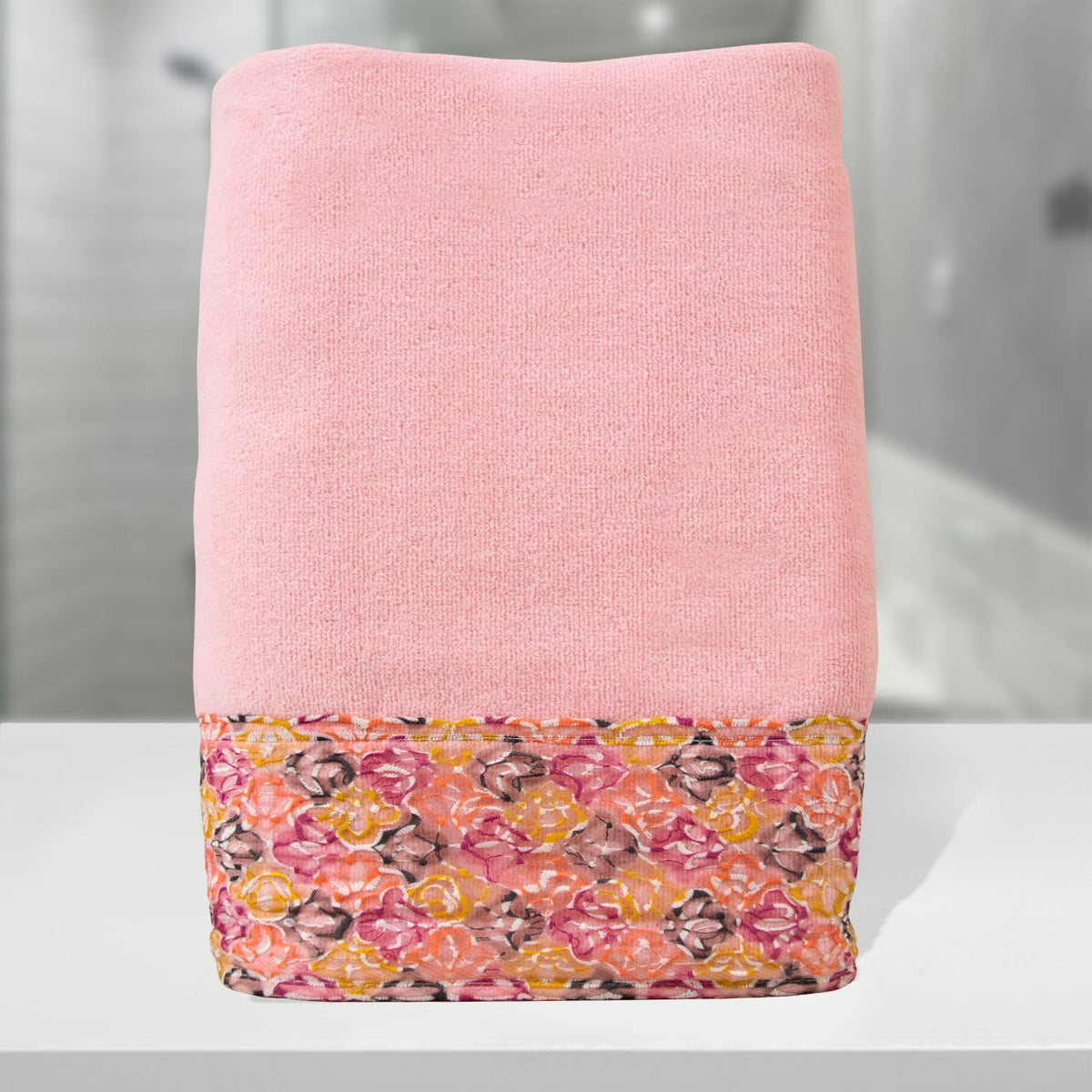 Rangoli Prima Dream 100% Cotton Lace Bath Towel 450 Gsm | Ultra Soft, Super Absorbent & Eco-Friendly Hanging Bath Towel (Light Pink) - Pack Of 1