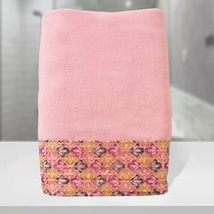 Rangoli Prima Dream 100% Cotton Lace Bath Towel 450 Gsm | Ultra Soft, Super Absorbent & Eco-Friendly Hanging Bath Towel (Light Pink) - Pack Of 1