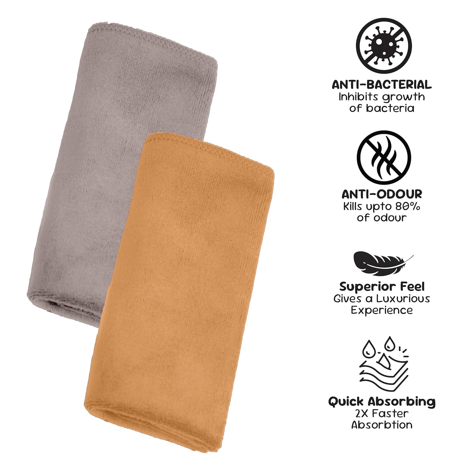 Housse Microfiber Hand Towel 800 Gsm | Premium Quality Towels Ultra Absorbent & Anti-Bacterial For Gym (Atmosphere & Prairie Sand) - Pack Of 4