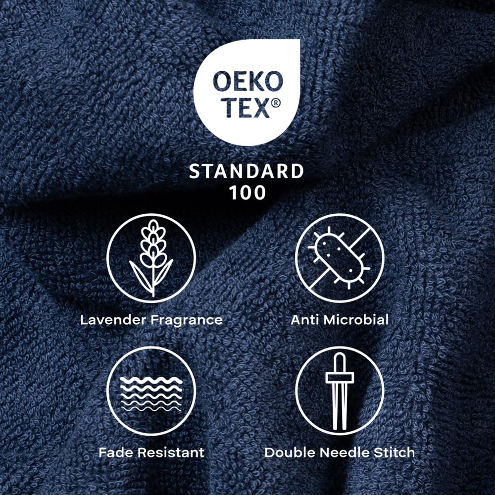 Feather & Spun Bamboo Lavender Fragrance Cotton Hand Towel 400 Gsm | Anti Microbial Fade Resistant Double Needle Stitch Hand Towel (Midnight Indigo) - Pack Of 2
