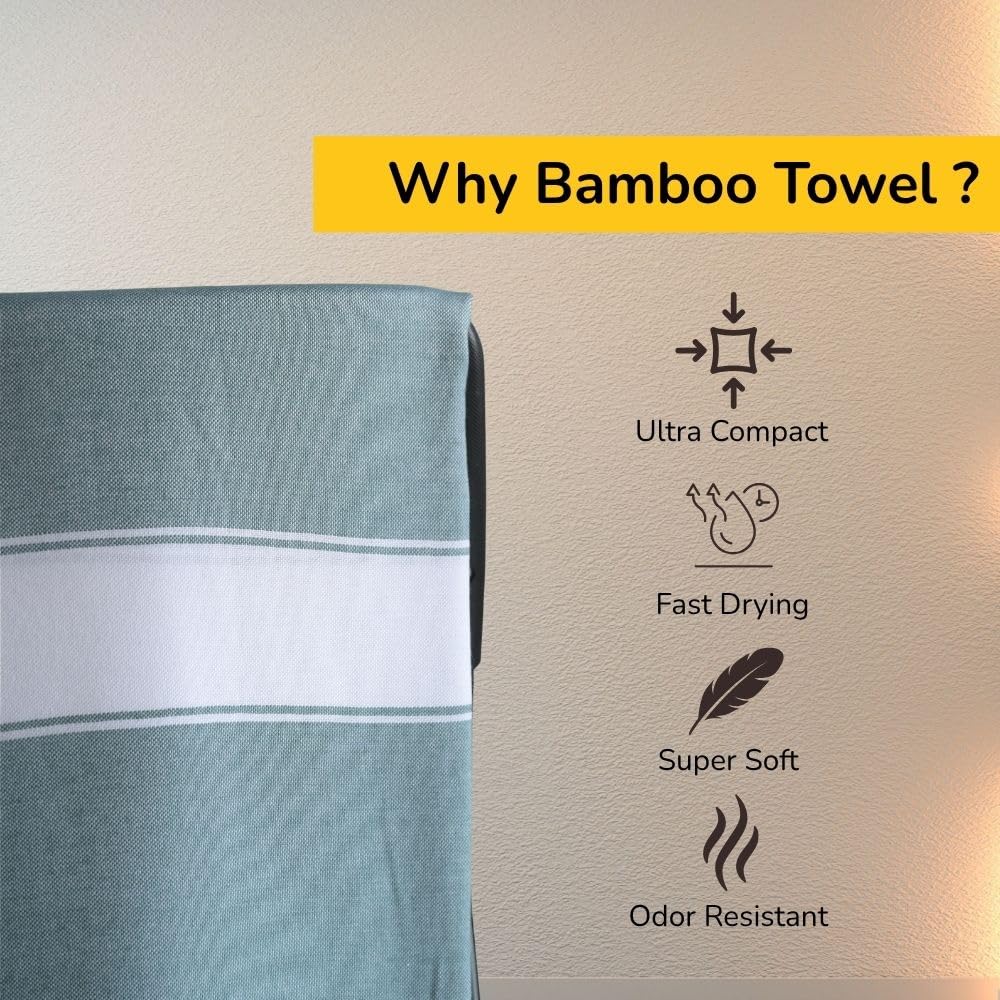 Aero Weav Ultra Lightweight Bamboo Bath Towel 200gsm | Compact, Portable & Less Than Skin-Friendly & Eco-Friendly Travel Towel (Jade Forest)