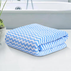 Kuber Industries Microfiber Bath Towel 350 Gsm | Large Size Soft Quick Dry & Absorbent Shower Bath Towel (Zig Zag) - Blue