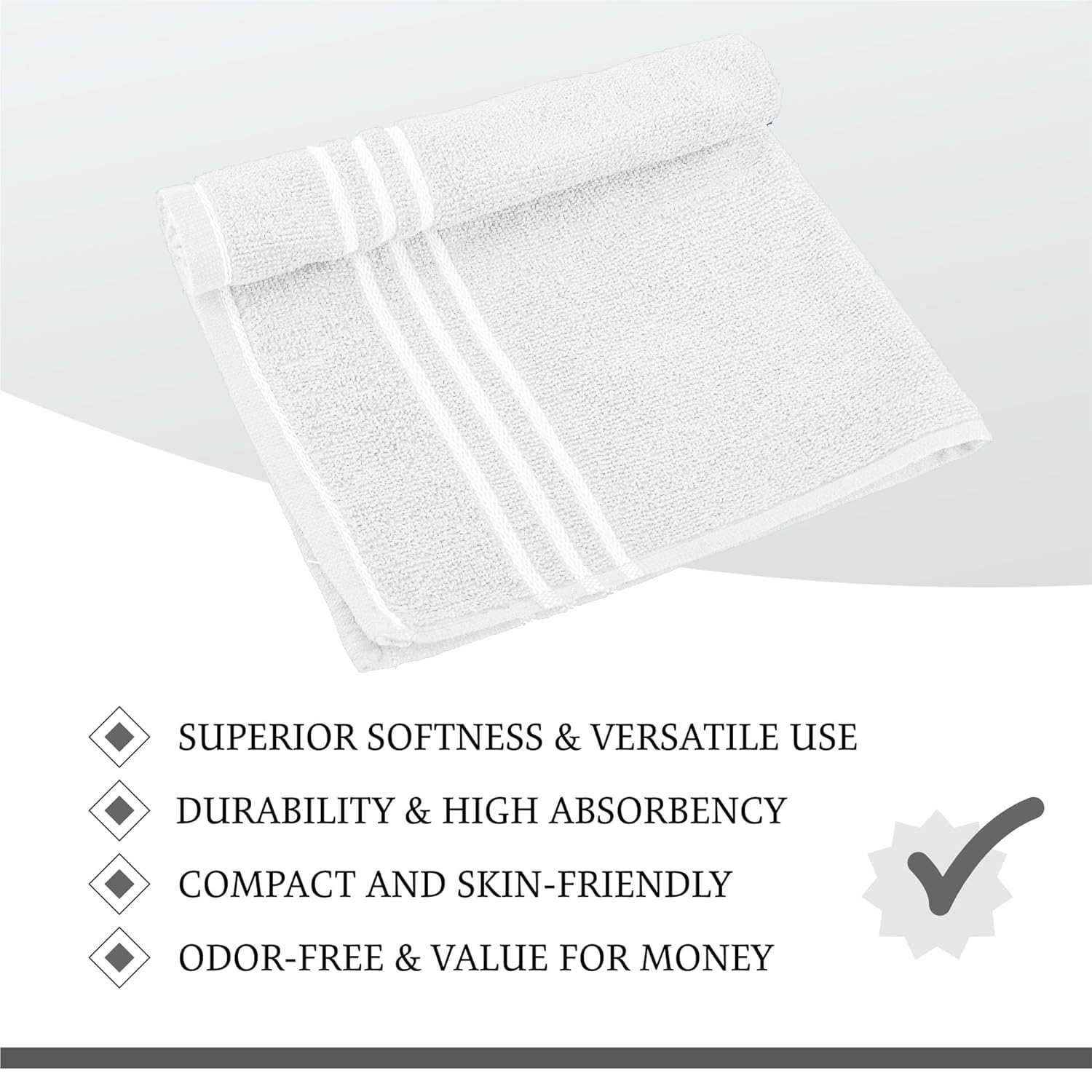 Home + Studio Super Soft 100% Cotton Hand Towels 150 Gsm | For Gym & Workout, Absorbent, Quick Dry Towel (White)