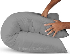 Pregnancy Pillow, Cotton Soft Maternity Pillow, Grey Color - 18 X 54 Inch | Pillow For Pregnant Women, Full Body Support, Removable Grey Cover With Microfiber Filling, Adjustable - Pack Of 1