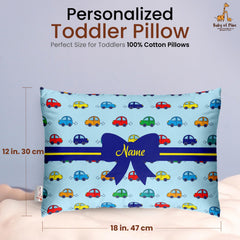 Personalized Pillow For Kids, Super Soft Cotton Kids Cushion, Sky-Blue - 12 X 18 Inches | Custom Name, For 5 Years Old Kids, Adorable Prints | For Head, Neck Support Baby Pillow - Pillow 02