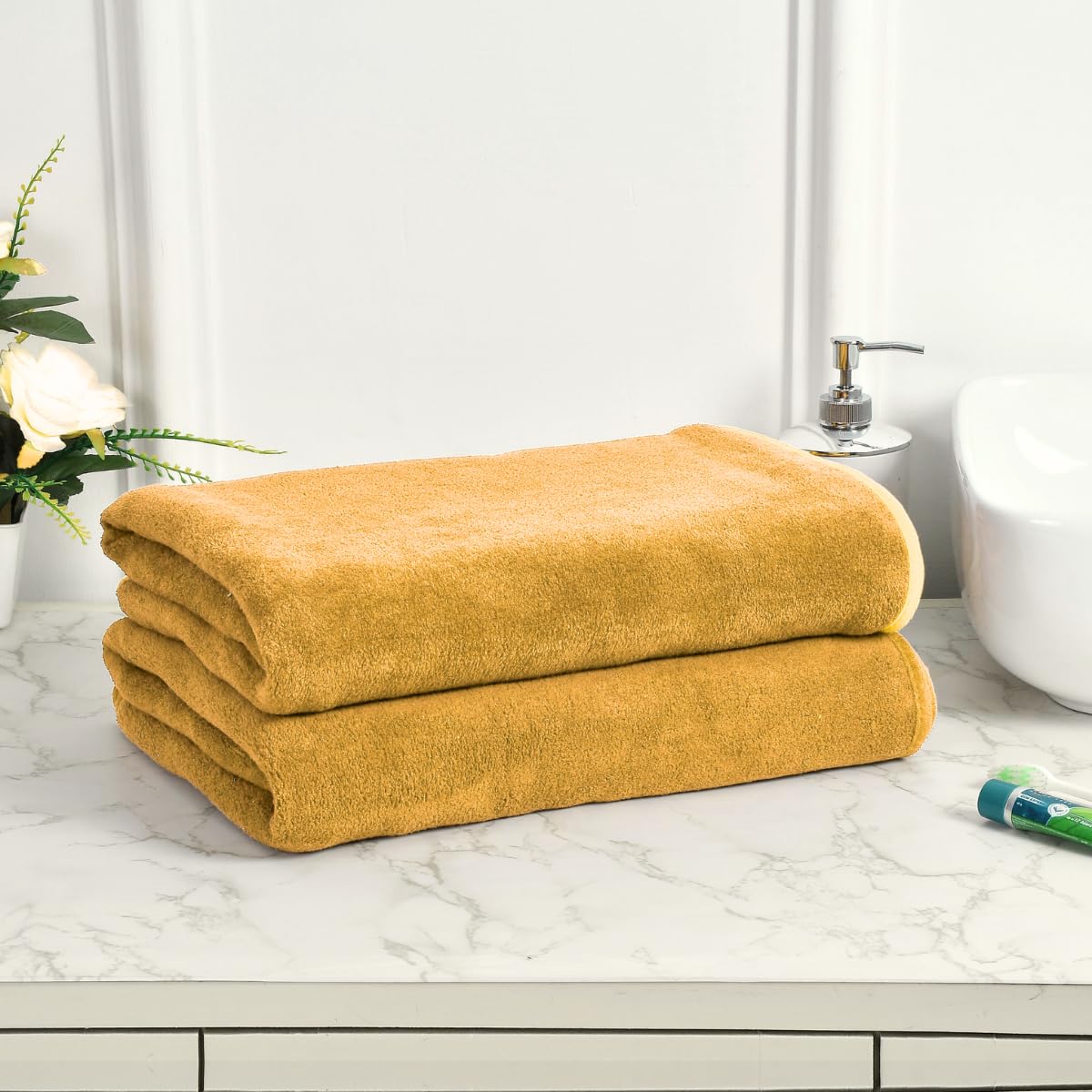 Black Gold The Finer Touch Microfiber Bath Towels 1000 Gsm | Super Absorbent, Lightweight, Ultra-Soft, Fade Resistant (Yellow) - Pack Of 2