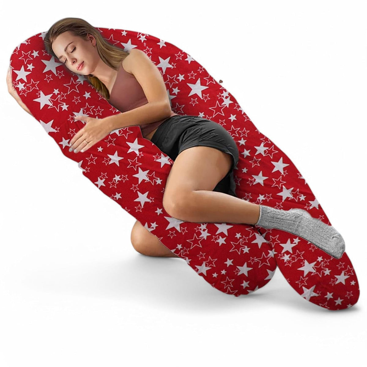 U Shaped Pregnancy Pillow, Maternity Pillow, 100% Cotton Cover, Stardom Red | Super Premium Pillow For Sleeping, Versatile Use, Pregnocare Microfibers, Breathable, Comfortable Pillow