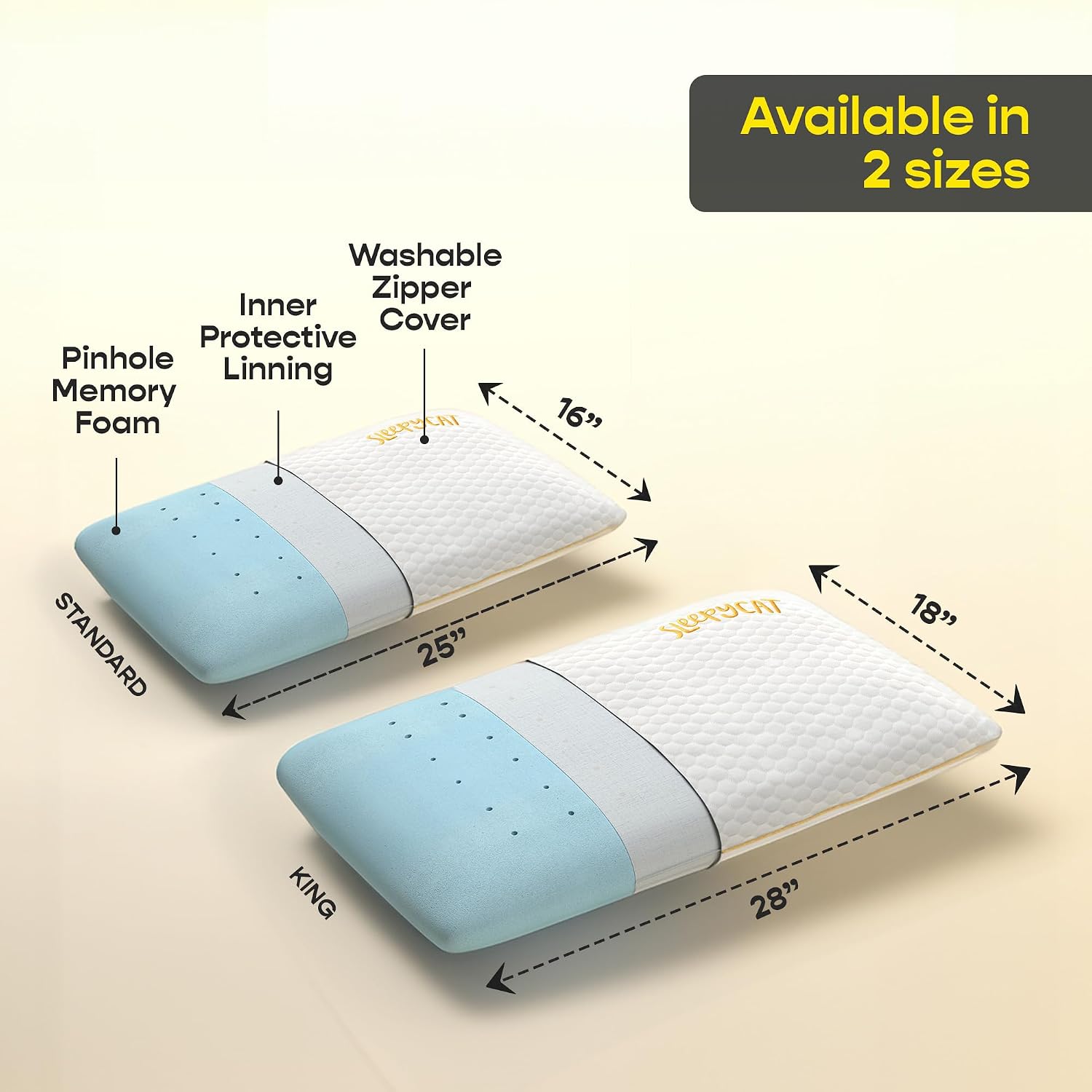Orthopedic Memory Foam Pillow For Better Shoulder, Neck Support, Standard Size - 25x16 Inches | White, Bamboo Fabric, Bed Pillow, Perfect For Side Sleepers - Set Of 2