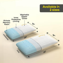 Orthopedic Memory Foam Pillow For Better Shoulder, Neck Support, Standard Size - 25x16 Inches | White, Bamboo Fabric, Bed Pillow, Perfect For Side Sleepers - Set Of 2