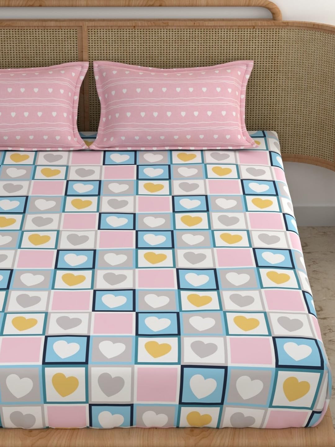 Super King Size Bedsheet For Double Bed With 2 Pillow Cover - 108 X 108 Inches, Pink & Blue | Handcrafted Using Traditional Techniques | Perfect For Gifting Anniversaries, Birthdays