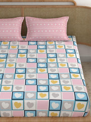 Super King Size Bedsheet For Double Bed With 2 Pillow Cover - 108 X 108 Inches, Pink & Blue | Handcrafted Using Traditional Techniques | Perfect For Gifting Anniversaries, Birthdays