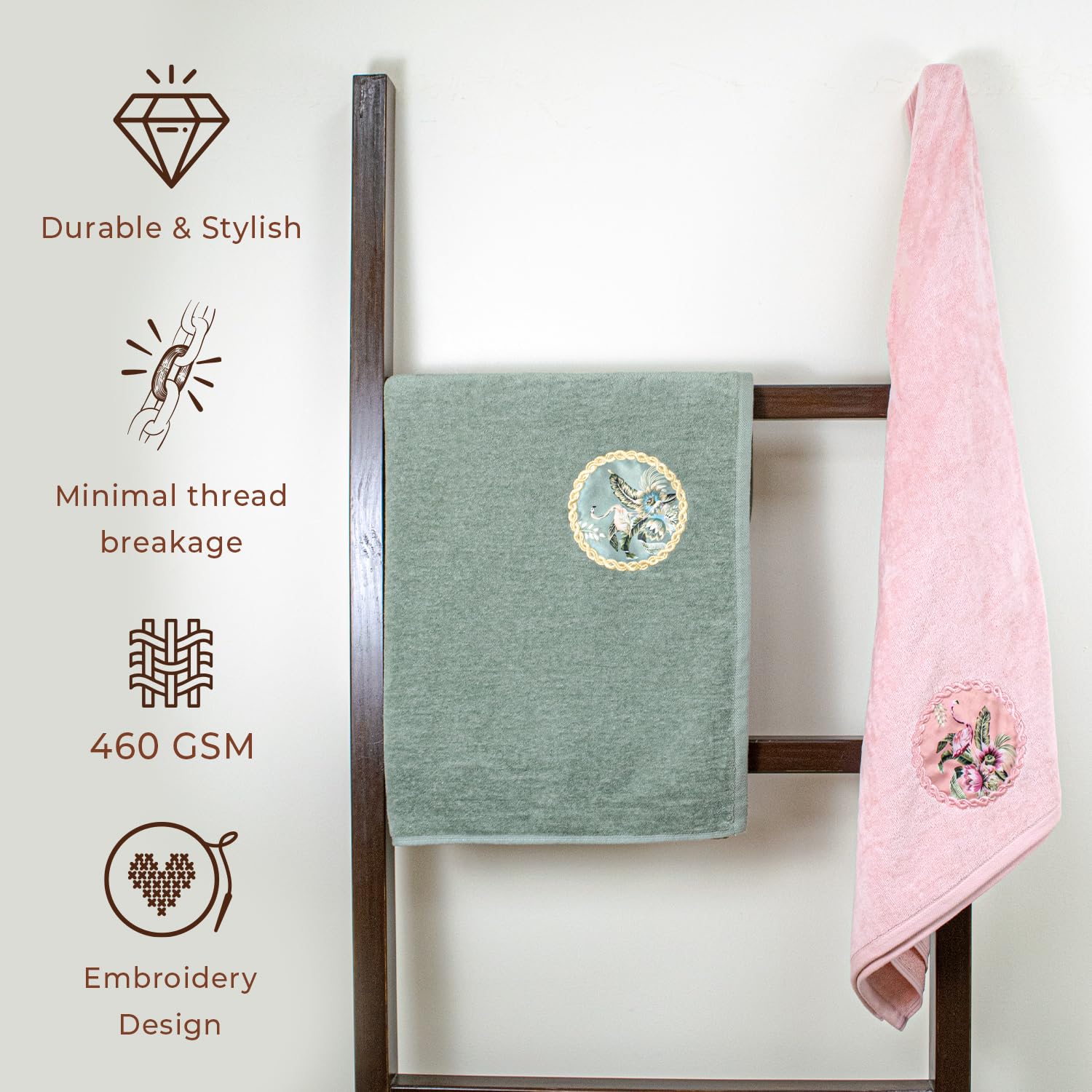 Akiko Home Prima Dream 100% Cotton Bath Towels 900 Gsm | Soft, Absorbent & Durable, Cotton Bath Towel | Pack Of 2 (Peach & Green)
