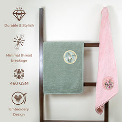 Akiko Home Prima Dream 100% Cotton Bath Towels 900 Gsm | Soft, Absorbent & Durable, Cotton Bath Towel | Pack Of 2 (Peach & Green)